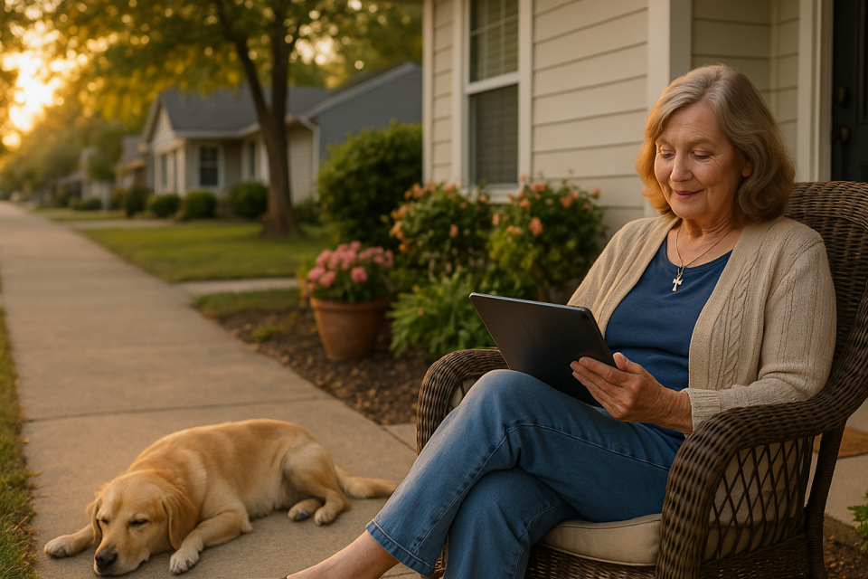 A peaceful outdoor reading moment with a dog nearby